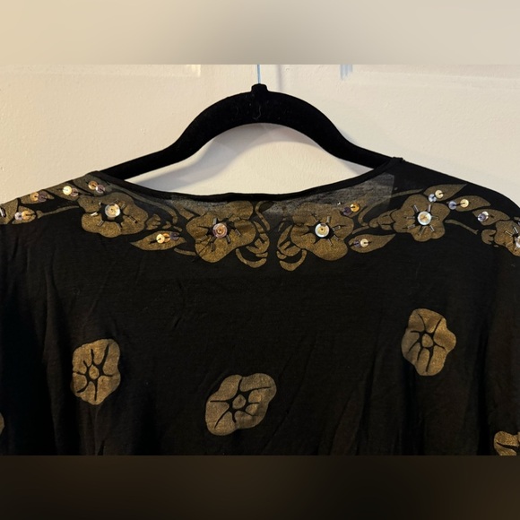 Y2K Embellished Beaded Butterfly Sparkle Black Floral Women's Top One Size VTG - Picture 10 of 15